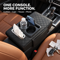 CabinKraft 5-in-1 Car Armrest Organizer Pad — Quilted Console Cushion with Dual Cup Holders, Phone Slot, Tissue Holder & Side Pocket