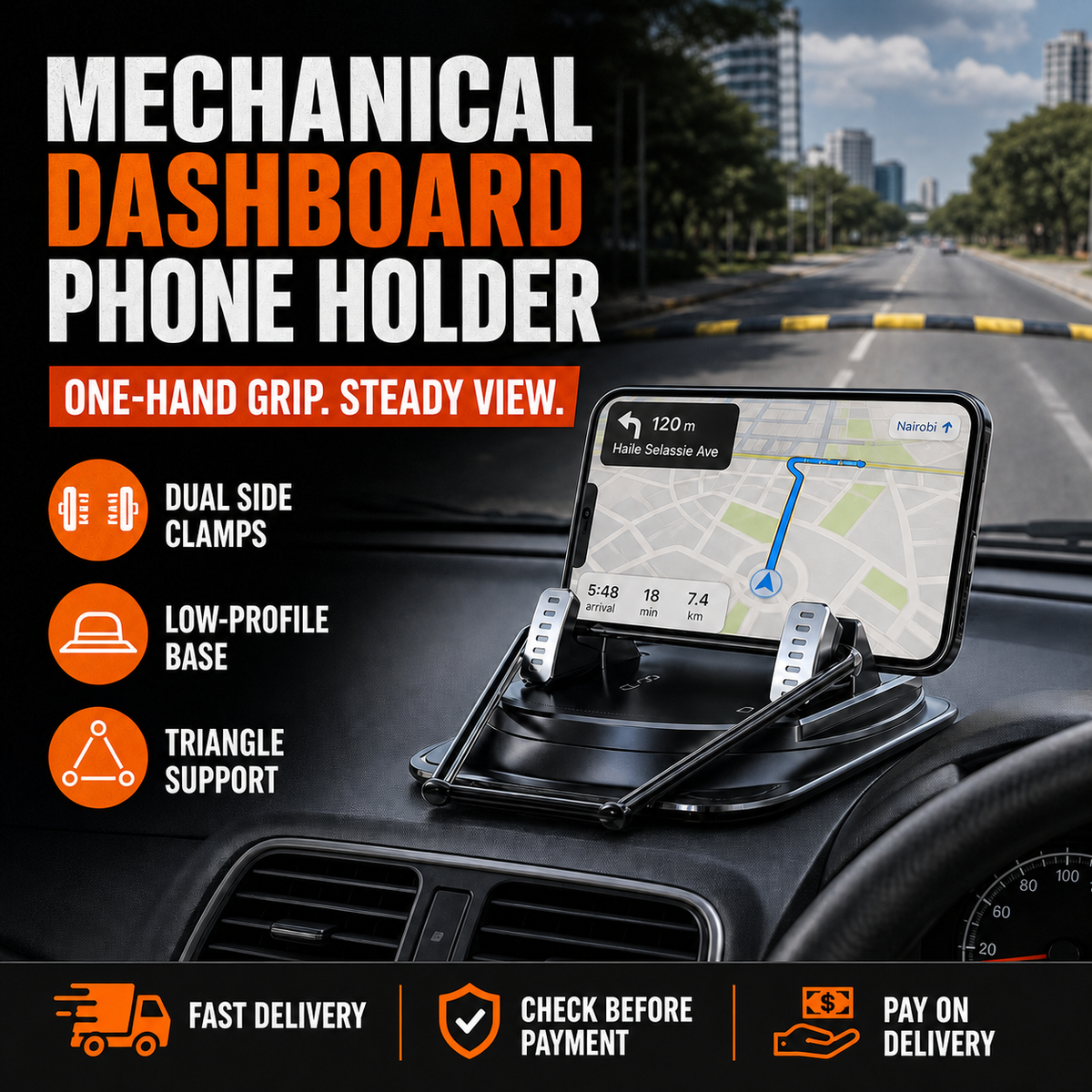 🔥 HOT SALE 🔥 Keep your map steady and your road view clear with a mechanical low-dashboard phone holder.