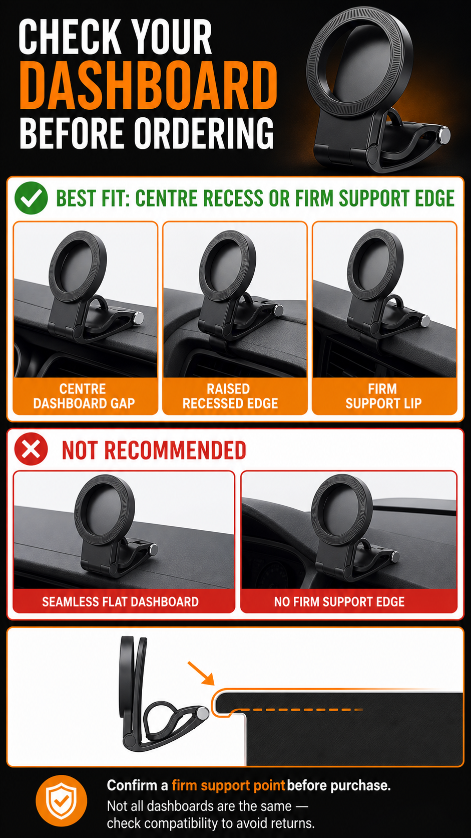 🔥 HOT SALE 🔥  95° Foldable Magnetic Dashboard Phone Holder