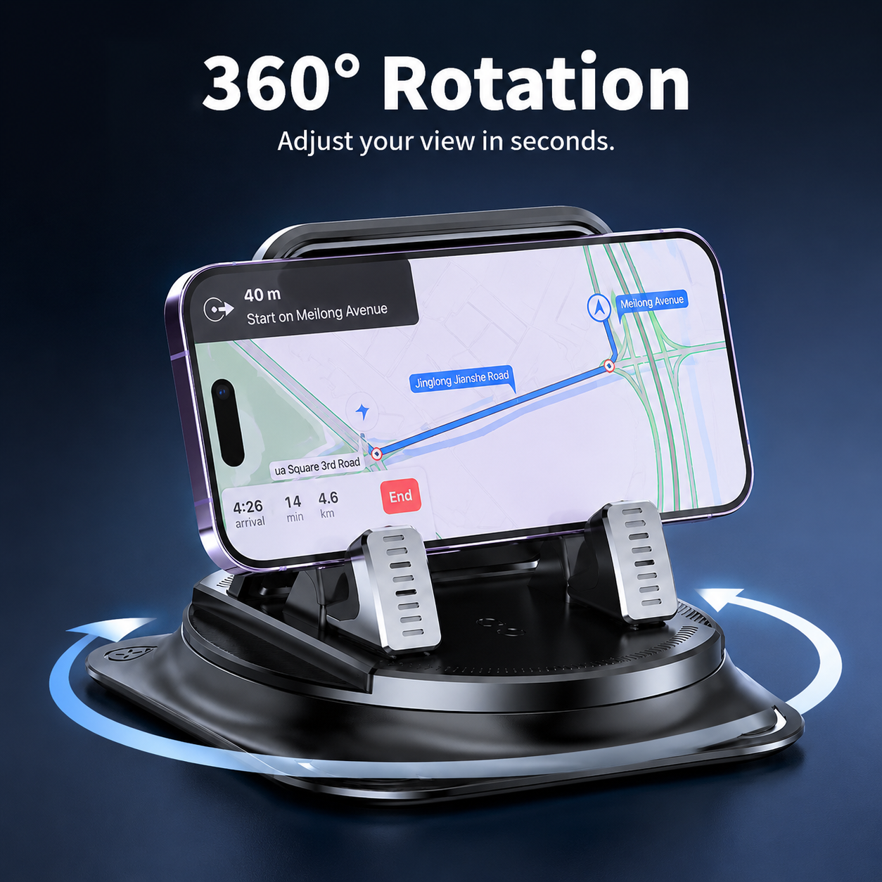 Suction cup base detail — sticks to smooth dashboard or windshield