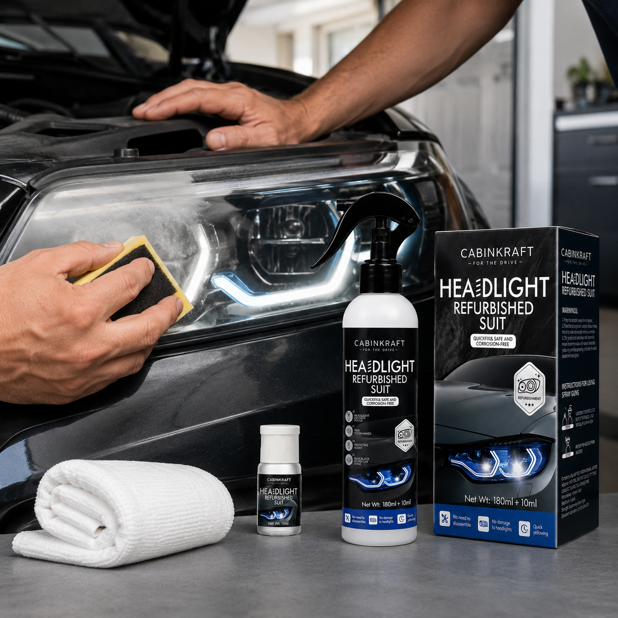 Buffing motion — working fluid into cloudy headlight lens