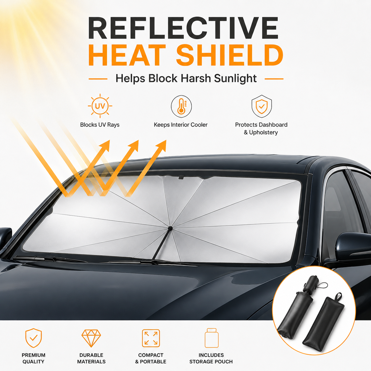 CabinKraft foldable windshield sunshade — silver UV-reflective surface