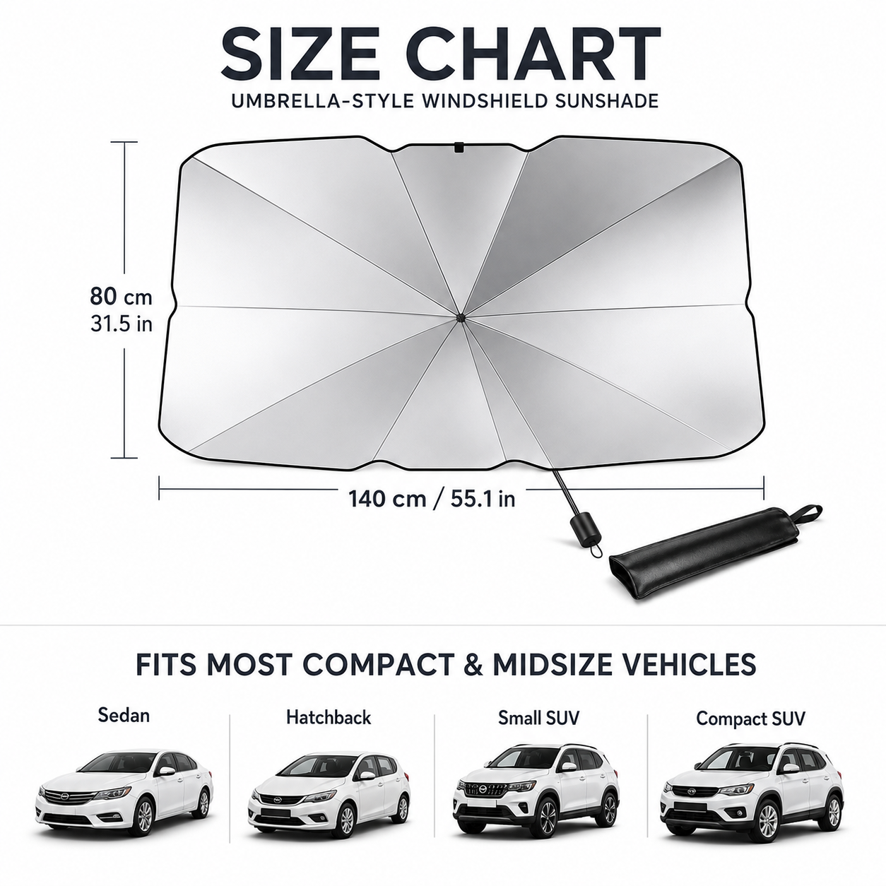 Foldable Windshield Sunshade, Universal Fit, Silver, product image 3